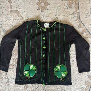 Black & Green Clover Embellished Cardigan